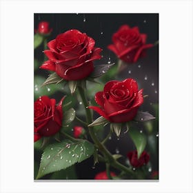 Red Roses At Rainy With Water Droplets Vertical Composition 66 Canvas Print