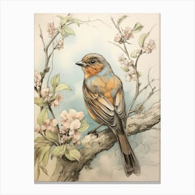 Storybook Animal Watercolour Robin 3 Canvas Print