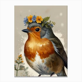 Robin With Flower Crown Style1 Watercolor 1 Canvas Print