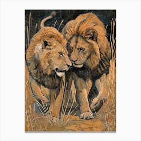 African Lion Relief Illustration Rituals 2 Canvas Print