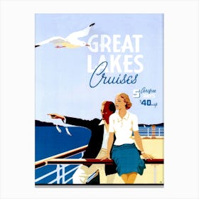 Great Lakes Cruises, Vintage Travel Poster Canvas Print