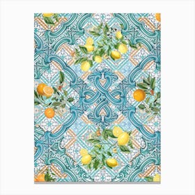 Sicilian azure tiles, lemons and citrus fruit Canvas Print