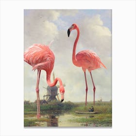 Fishing With Flamingos Canvas Print
