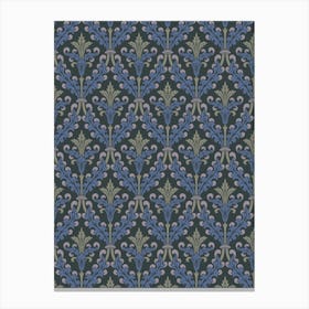 Enhanced Vintage Late Medieval Brocade Pattern Blue Nova Dark Canvas Print