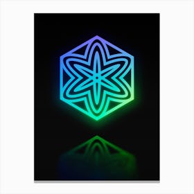 Neon Blue and Green Abstract Geometric Glyph on Black n.0181 Canvas Print