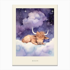 Baby Bison 2 Sleeping In The Clouds Nursery Poster Canvas Print