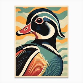 Vintage Bird Linocut Wood Duck 3 Canvas Print