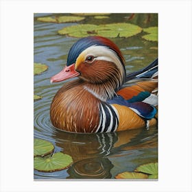 Mandarin Duck In The Lily Pond Canvas Print