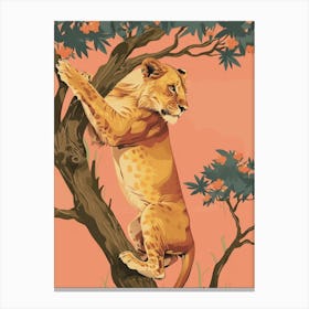 African Lion Climbing A Tree Illustration 1 Canvas Print