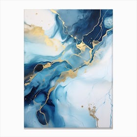 Blue, White, Gold Flow Asbtract Painting 2 Canvas Print