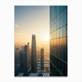 A Picture Of A Contemporary Office Building Its Sleek Facade Reflecting The Early Morning Sunlight (2) Canvas Print