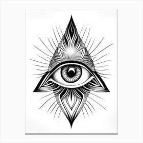Transcendence, Symbol, Third Eye Simple Black & White Illustration 4 Canvas Print