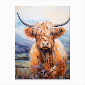 Illustration Of Highland Cow With Wildflowers 1 Canvas Print