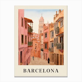 Barcelona Spain 4 Vintage Pink Travel Illustration Poster Canvas Print