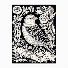 B&W Bird Linocut Yellowhammer 3 Canvas Print