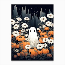 Cute Bedsheet Ghost, Botanical Halloween Watercolour 87 Canvas Print