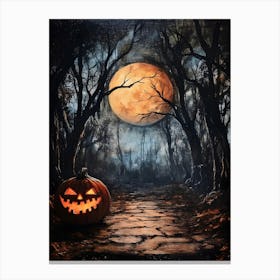 Halloween Pumpkin In The Woods Canvas Print