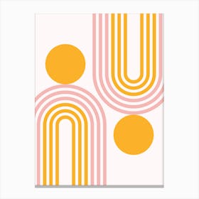 Mid Century Modern Geometric in contemporary mustard yellow gold pale pink (Rainbow and Sun Abstract Design) 1 Canvas Print