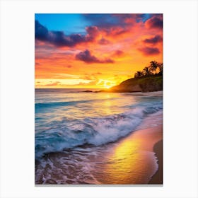 Galley Bay Beach Antigua With The Sun Setting Behind 4 Canvas Print
