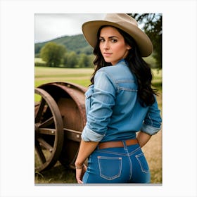 Cowgirl In Blue Jeans Canvas Print