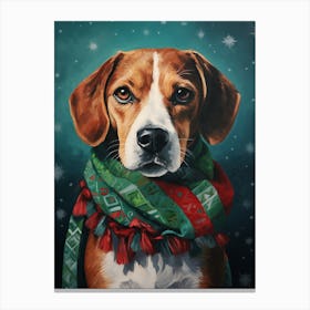 Folk Art Of A Beagle Wearing A Christmas Scarf Canvas Print