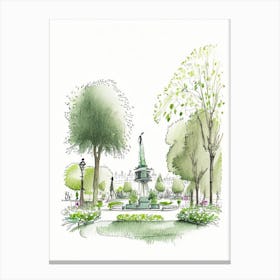 Luxembourg Gardens, France Vintage Pencil Drawing Canvas Print