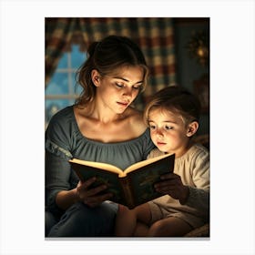 Mother And Child Reading A Book Canvas Print