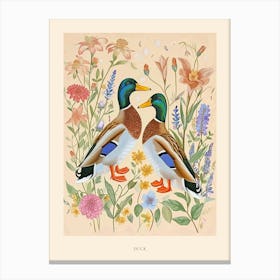 Folksy Floral Animal Drawing Duck Poster Canvas Print
