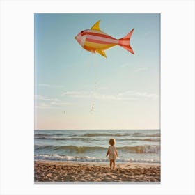 An Endearing Scene Of A Child Amused With A Weightless Oversized Candy Stripe Fish Floating Above (5) Canvas Print