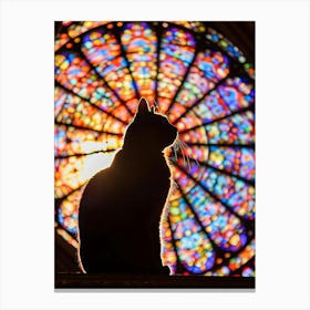 Cat In Front Of Stained Glass Window 2 Canvas Print