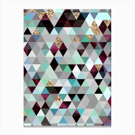 Abstract Geometric Triangle Pattern in Teal Blue and Glitter Gold n.0008 Canvas Print