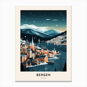 Winter Night  Travel Poster Bergen Norway 1 Canvas Print