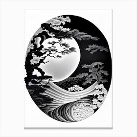 Black And White Yin and Yang 1, Japanese Ukiyo E Style Canvas Print