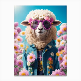 Funny Sheep Wearing Cool Jackets And Glasses Canvas Print