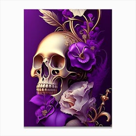 Skull With Steampunk 1 Details Purple Vintage Floral Canvas Print