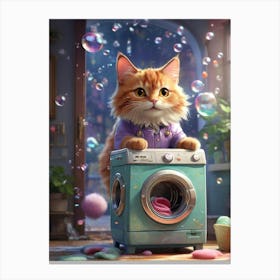 Cat In Washing Machine Canvas Print