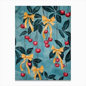 Cherries And Yellow Bows 5 Pattern Canvas Print