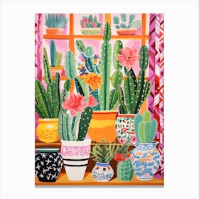 Cactus Painting Maximalist Still Life Bunny Ear Cactus 4 Canvas Print