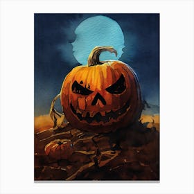 Halloween Pumpkin Watercolor Canvas Print
