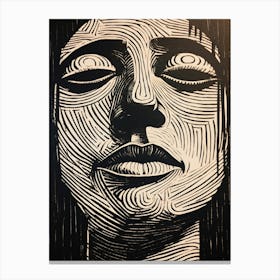 Serene Linocut Face 2 Canvas Print