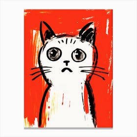 Cat On Red Background 1 Canvas Print