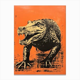 Crocodile, Woodblock Animal Drawing 2 Canvas Print