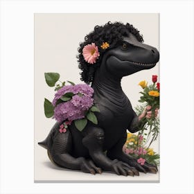 Black Dinosaur With Flowers Canvas Print