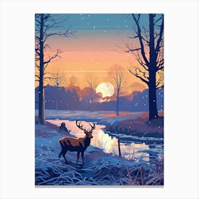 Winter Travel Night Illustration Richmond Park England 2 Canvas Print