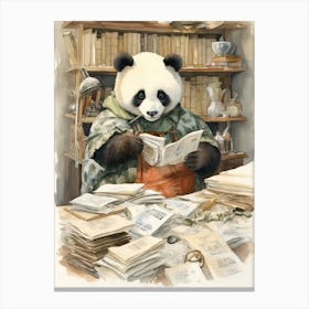 Panda Art Collecting Stamps Watercolour 1 Canvas Print