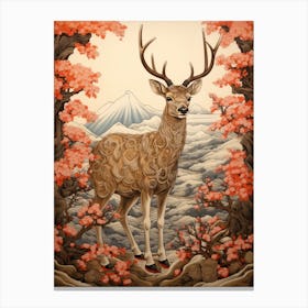 Deer Animal Drawing In The Style Of Ukiyo E 5 Canvas Print