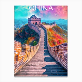 Colourful China travel poster Great Wall Canvas Print