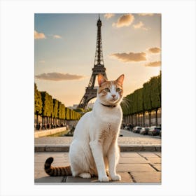 A Feline’s Eye View: Snapshots from Famous Sites Cat In Front Of Eiffel Tower Canvas Print