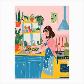 Girl Making A Salad Lo Fi Kawaii Illustration 3 Canvas Print