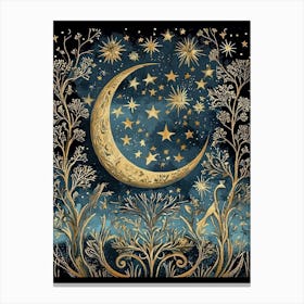 William Morris Art Stars Moon Night Morris Exhibition Print Botanical Poster Gold Vintage Full Canvas Print